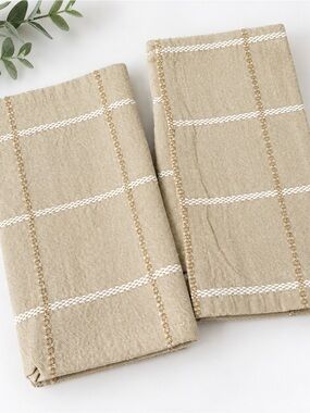 Vintage Yellowstone 100% Cotton Straw Windowpane Napkins Set of 2